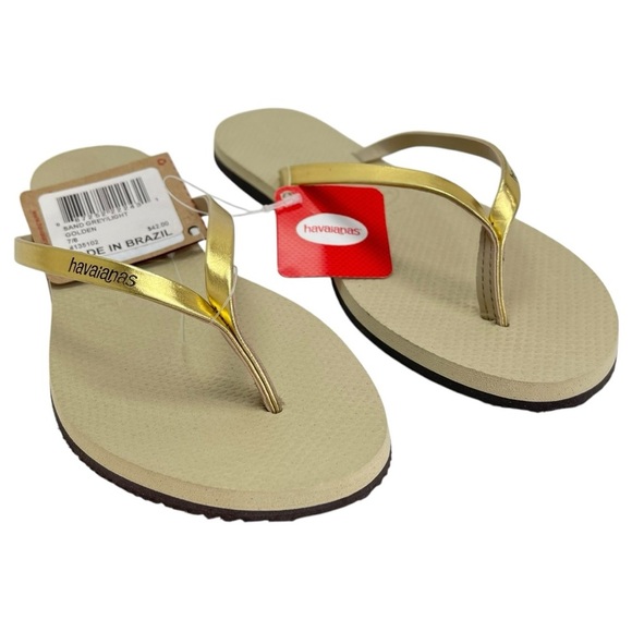 Havaianas Golden Metallic Womens Thong Slide Sandals Size 7/8 - Picture 1 of 7